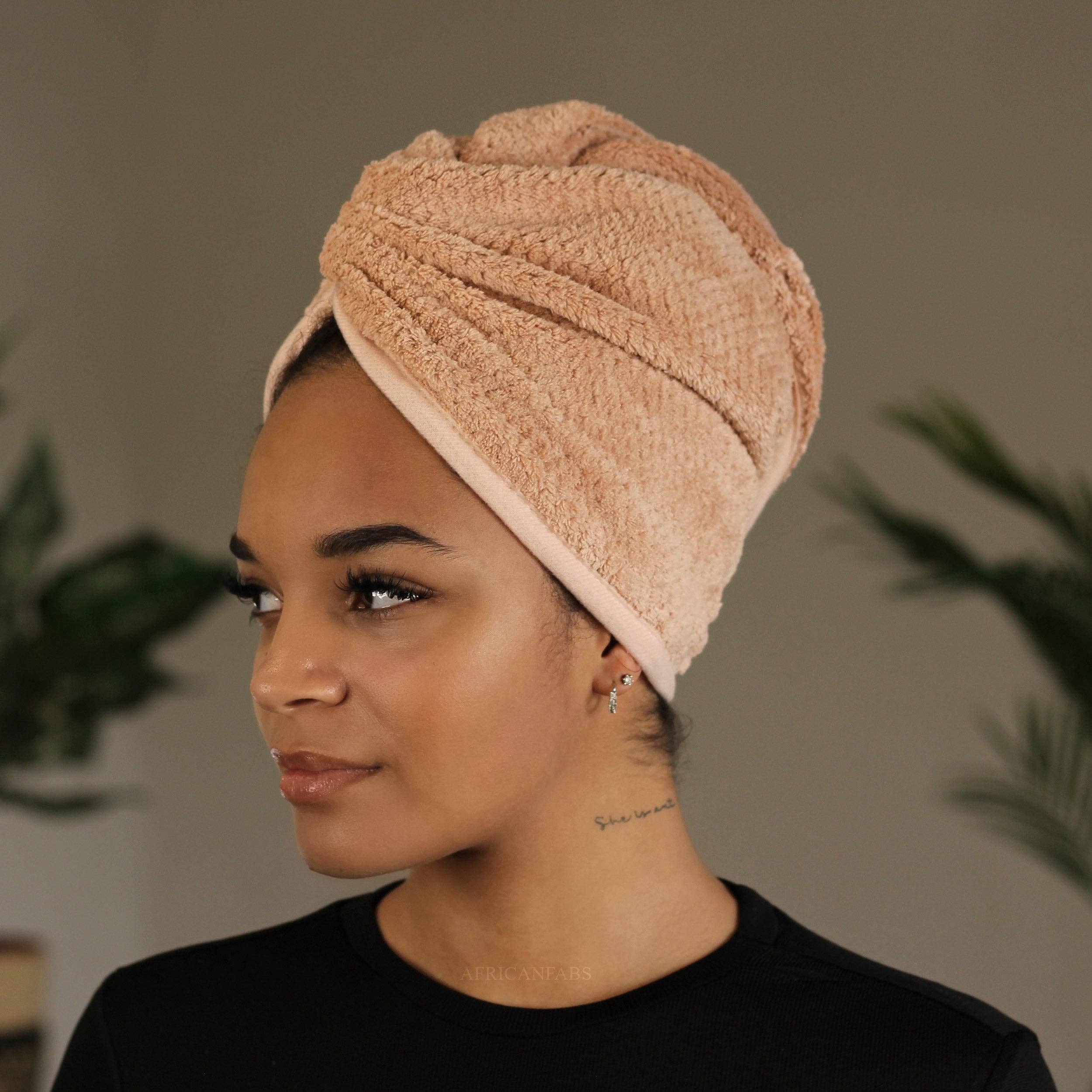 AfricanFabs - Wholesale Hair Towel/Wrap - Microfiber Hair Towel - Head Towel for Straight and Curly Hair - Misty Rose1