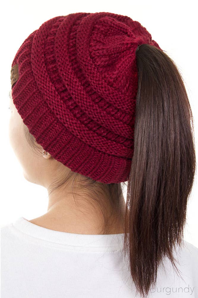 Hana - Wholesale Beanie - Women's - C.C Solid Color Ponytail Messy Bun Beanie3