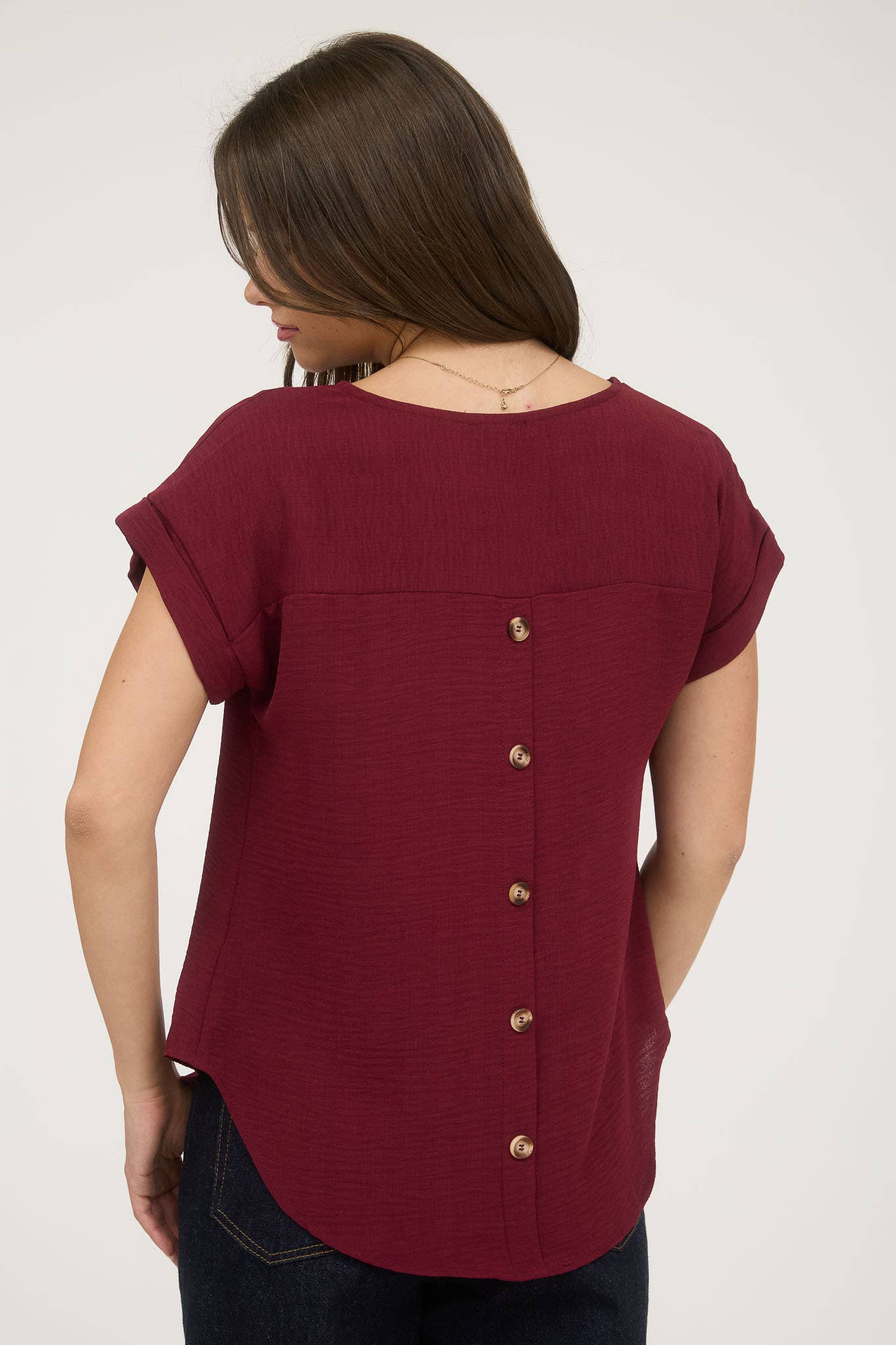 Blu Pepper - Wholesale Blouse - Women's - SPLIT NECK BACK BUTTON SHORT FOLD SLEEVE BLOUSE6