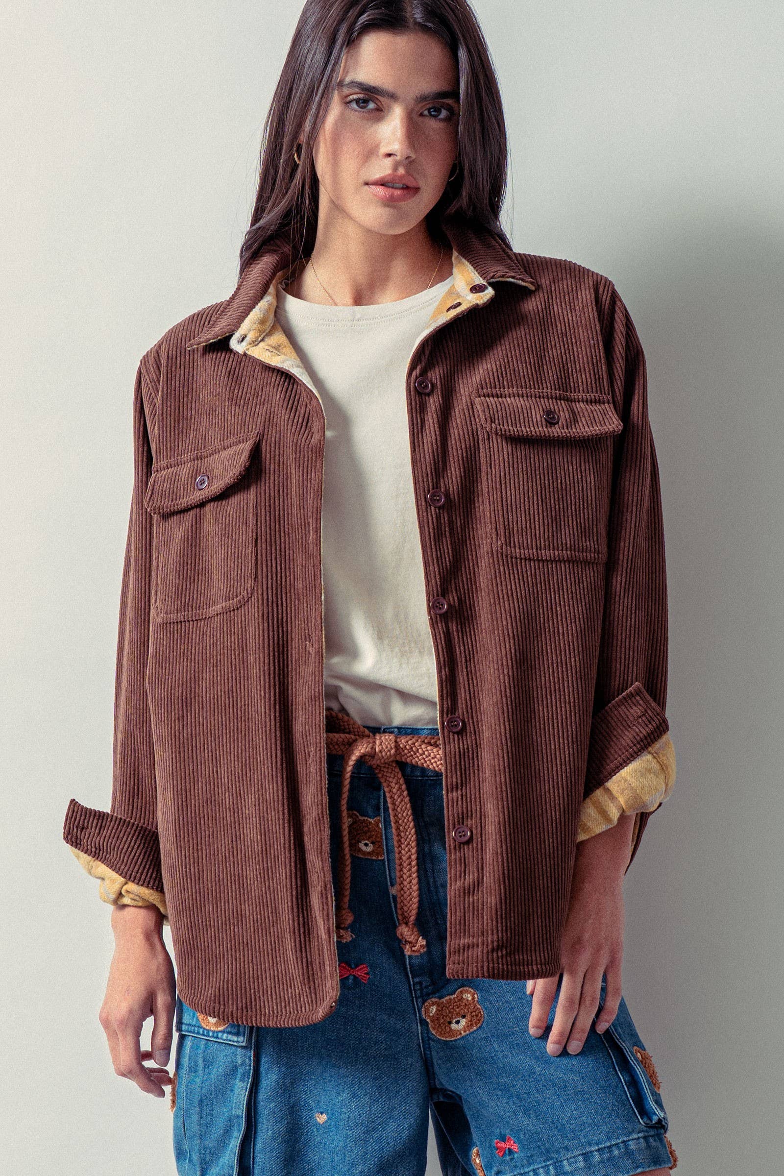 Urban Daizy - Wholesale Shirt Jacket/Shacket - Women's - Plaid Flannel-Lined Corduroy Shacket20