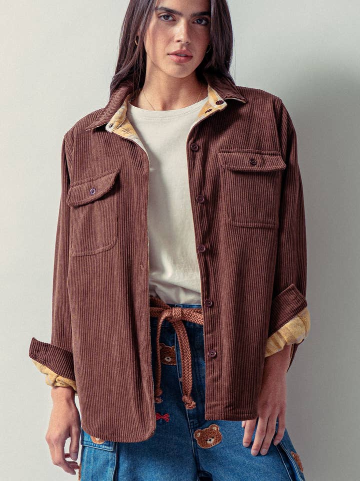 Urban Daizy - Wholesale Shirt Jacket/Shacket - Women's - Plaid Flannel-Lined Corduroy Shacket20