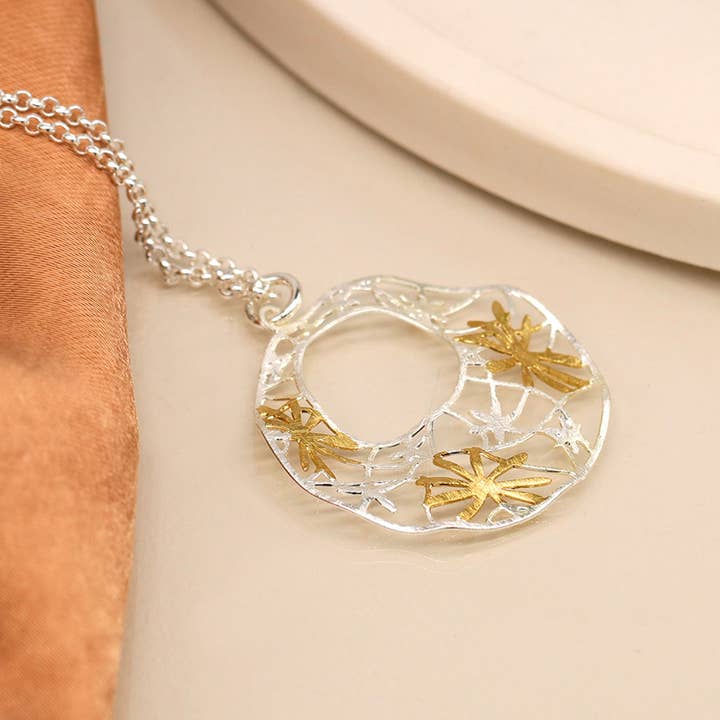 Silver Plated And Golden Irregular Jali Floral Necklace for wholesale by Peace Of Mind