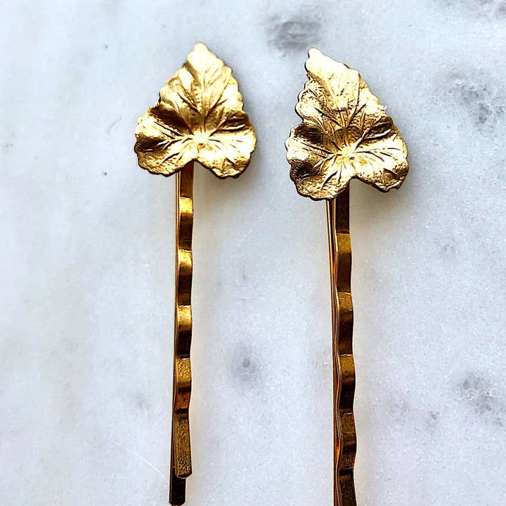 Guldblad hårnåle, rå messing guld Bobby Pin 2 stk., Woodla for engroshandel hos ShellyCakes