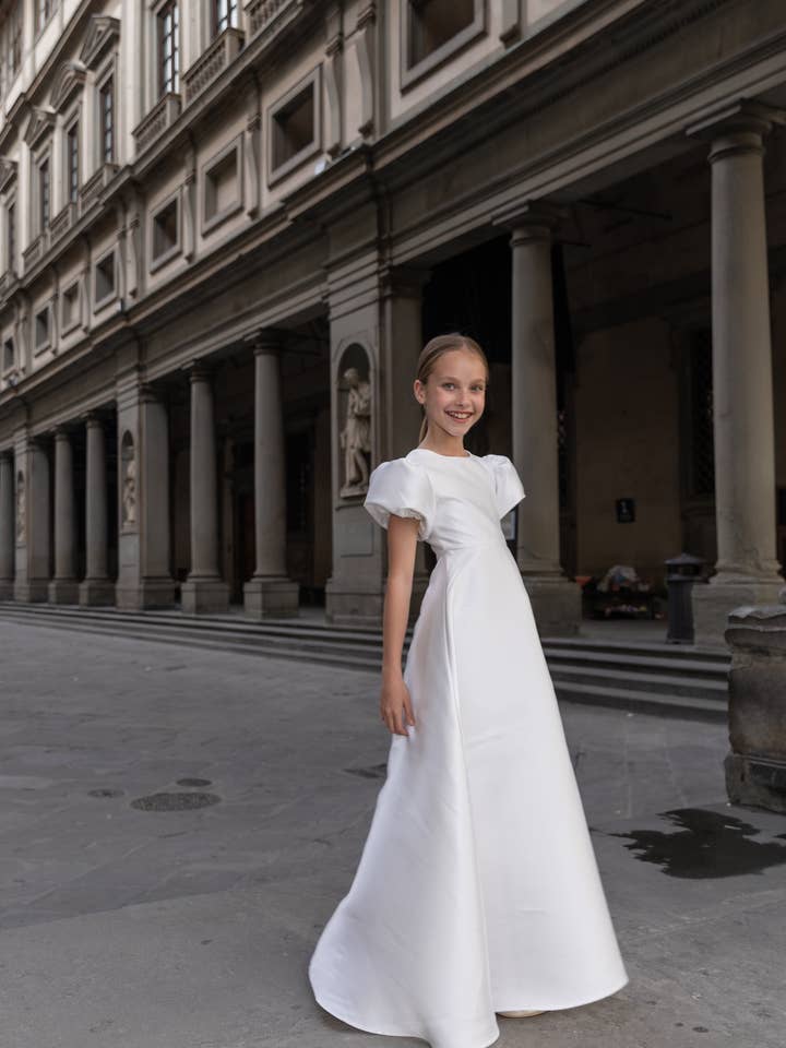 MARISOL Long Mikado Communion/ flowergirl Dress for wholesale by Gió Bespoke