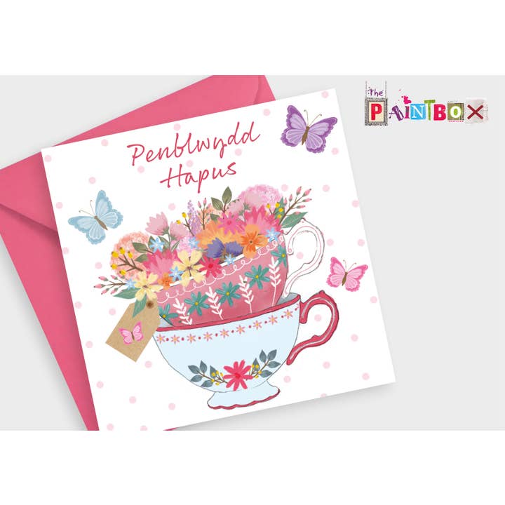 Tarjeta galesa de cumpleaños feliz taza de té bonita x6 para venta al por mayor de The Paintbox