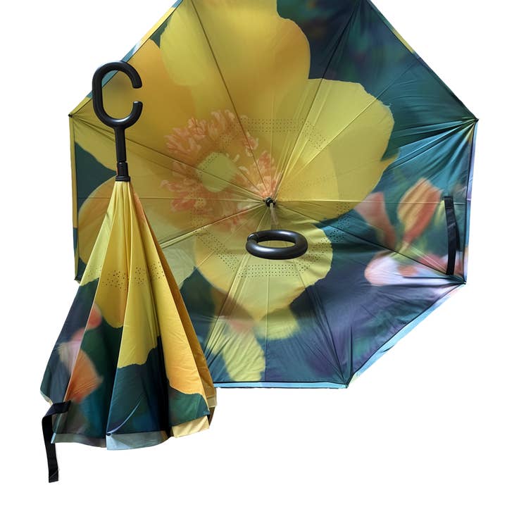 Flor Amarela, Guarda-chuva Invertido e Independente por atacado de Red Haute Blue