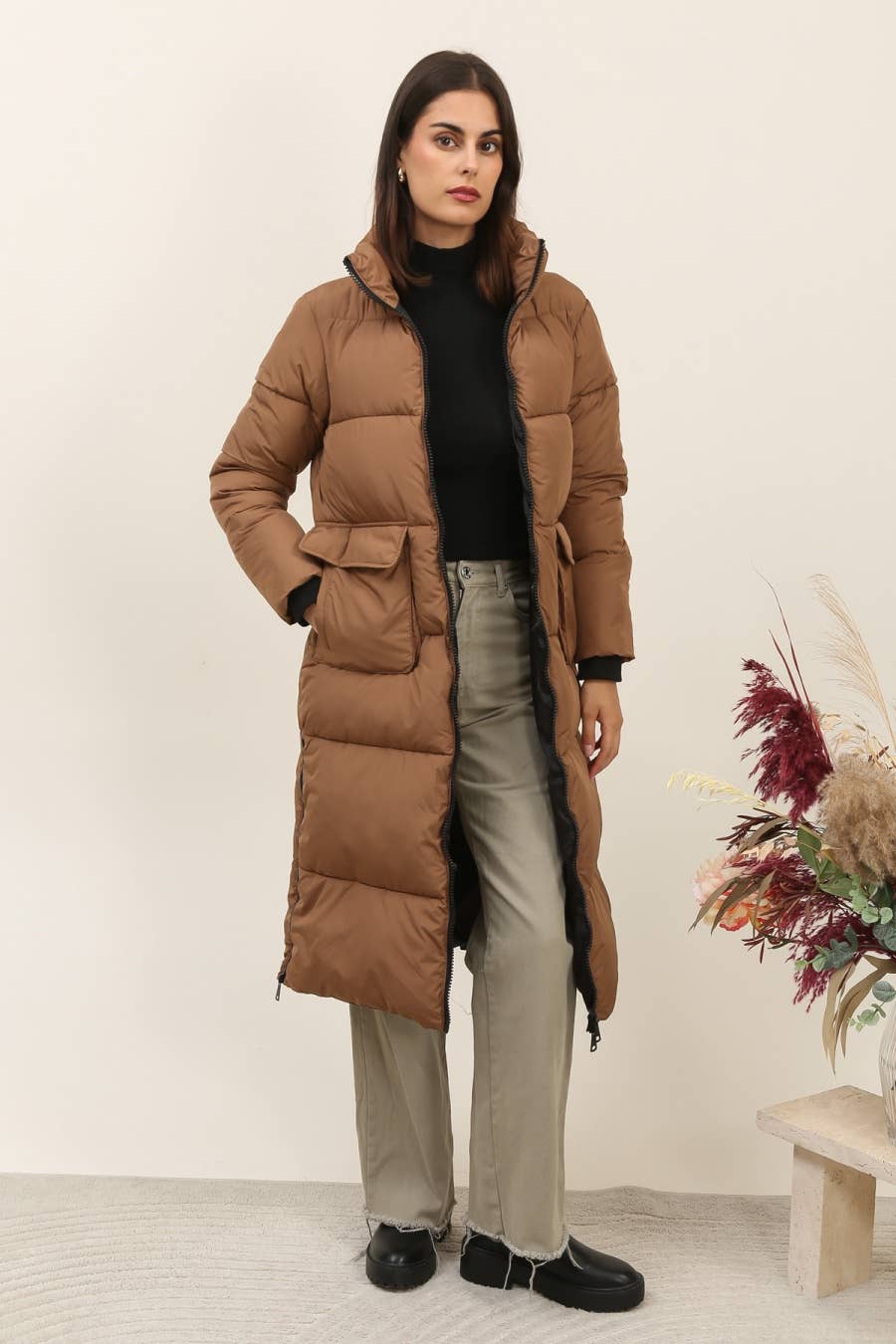 Attrait Paris - Vendita all'ingrosso Piumino - Donna - Giacca imbottita lunga trapuntata con collo alto8