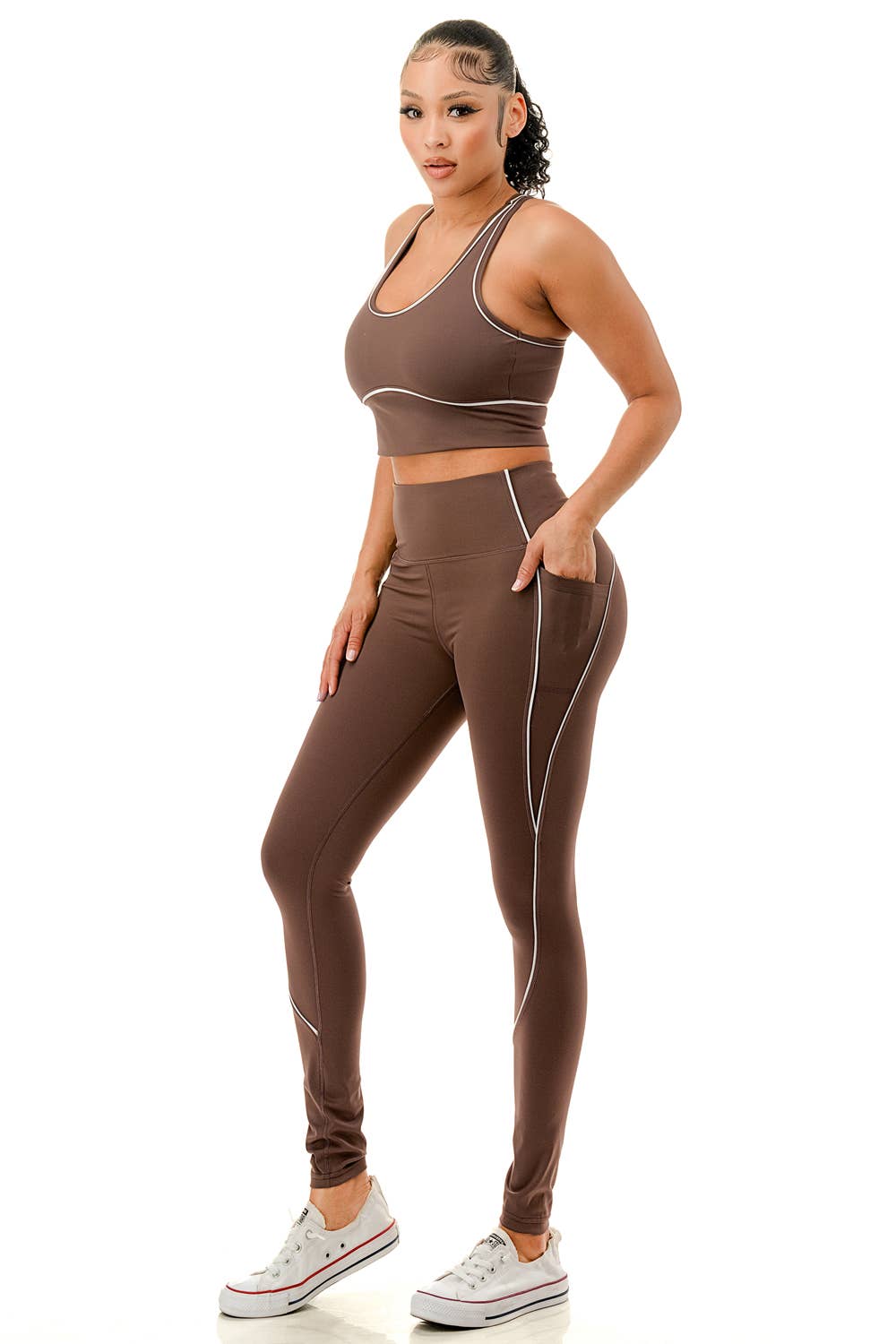 Color 5 - Wholesale Activewear Set - Women's - Active wear sports bra with yoga pants set w/contrast trim3