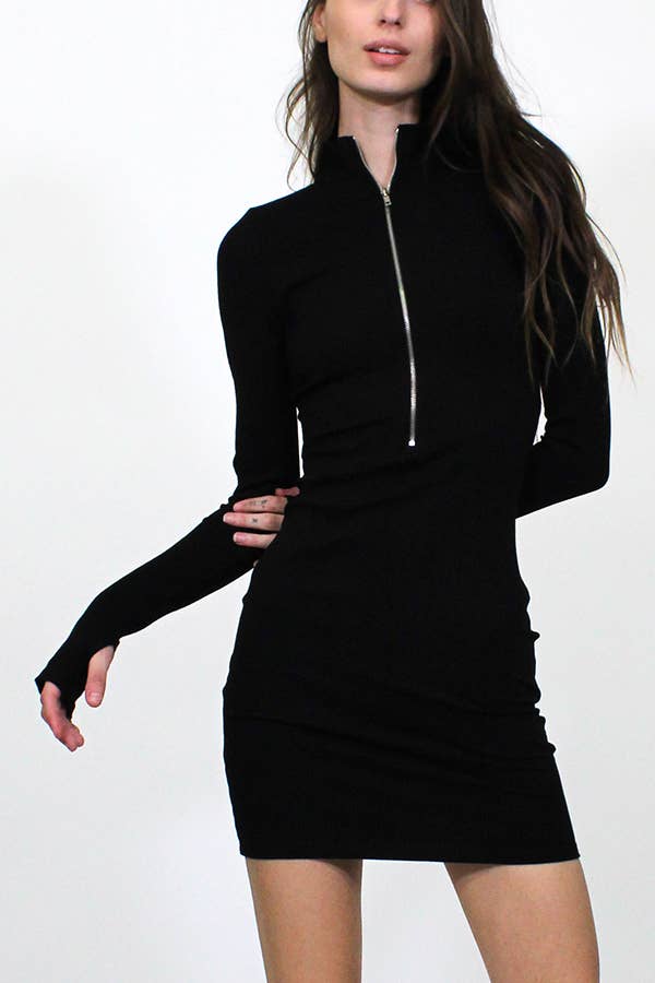Junie - Wholesale Dress - Women's - ZIP UP MOCK NECK LONG SLEEVE MINI DRESS MXD107210