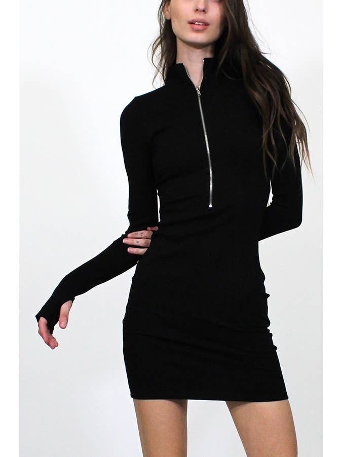 Junie - Wholesale Dress - Women's - ZIP UP MOCK NECK LONG SLEEVE MINI DRESS MXD107210