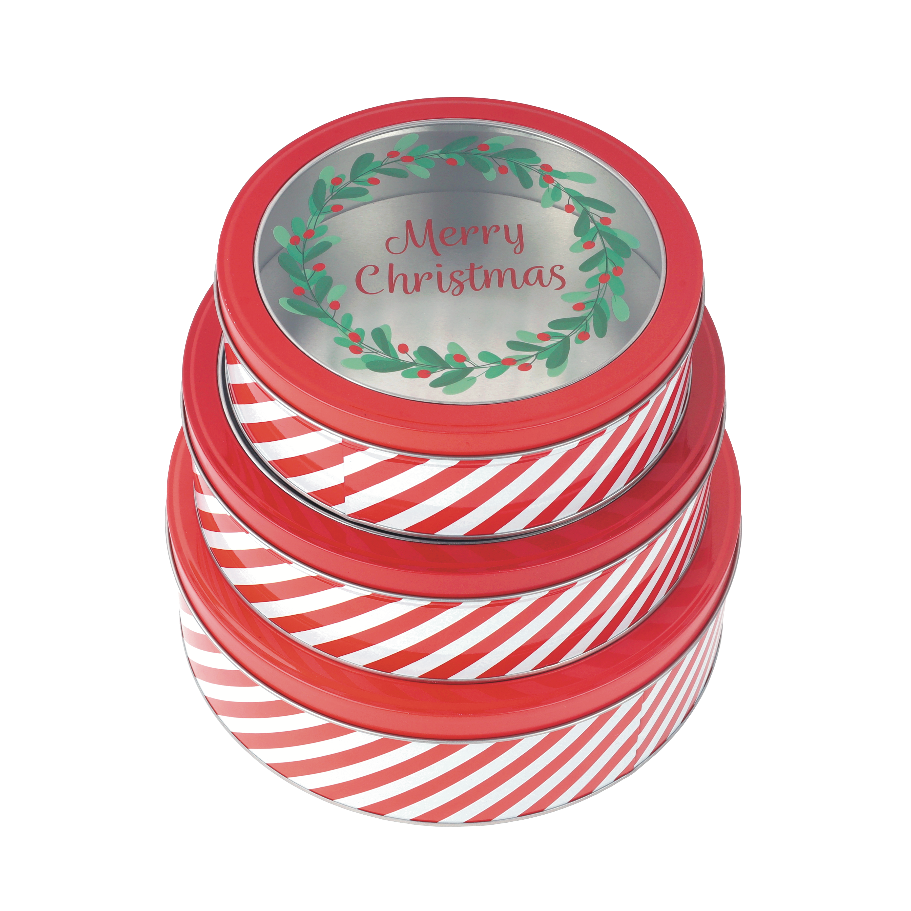 DAHO - Wholesale Cookie Jar - DaHo Christmas Round Cookie Tin Container with Window 3ASST 6