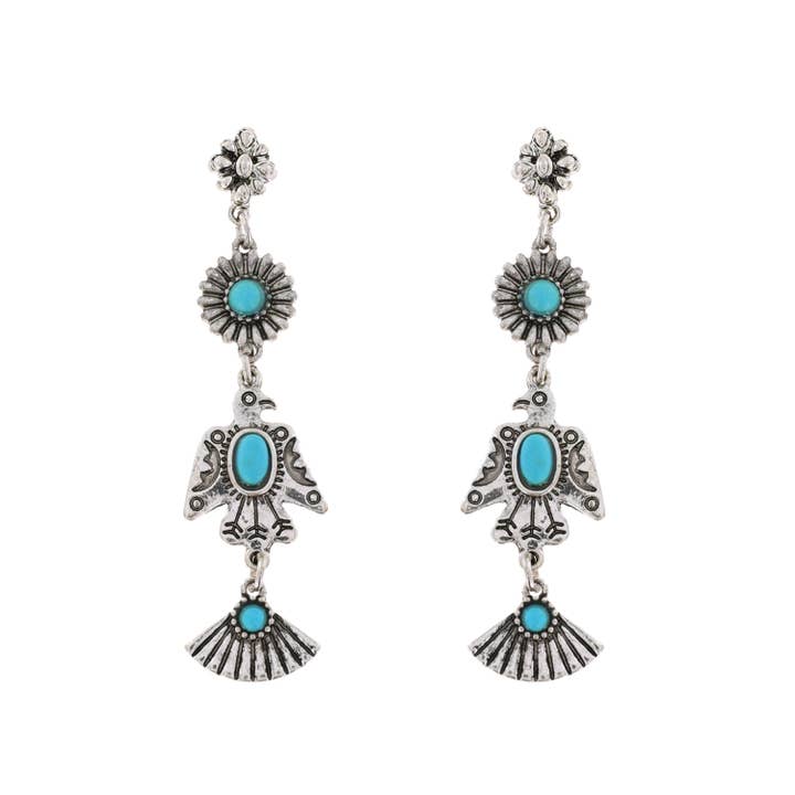 SP Sophia Collection - Wholesale Dangle Earrings - Western Semi Stone Thunderbird Long Drop Earrings2
