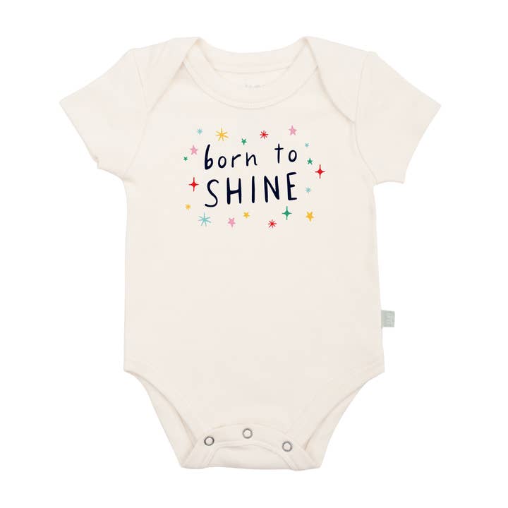 baby graphic organic bodysuit | born to shine for wholesale by Finn + Emma
