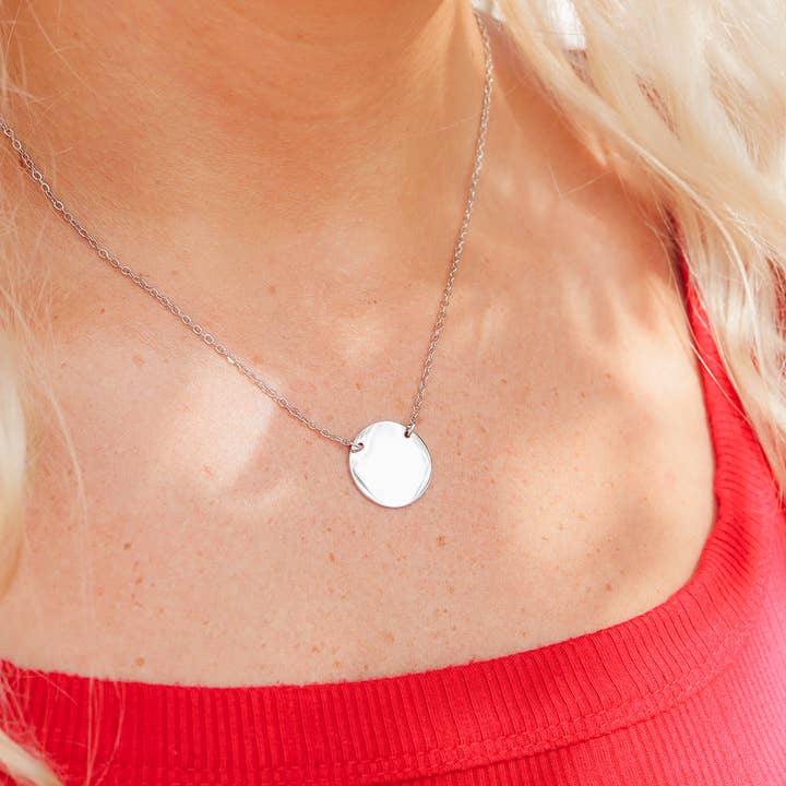 WJW - Wholesale Pendant/Charm Necklace - Stainless Steel Gold Blank Circle Necklace for Engraving