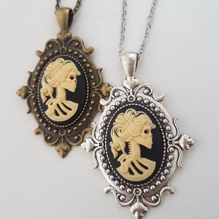 GOTHIC ORNATE LADY SKULL CAMEO NECKLACE for wholesale by The Black Wardrobe