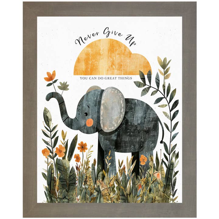 Summer Snow Art - Wholesale Sign - Never Give Up Elephant Framed Art Sign Decor