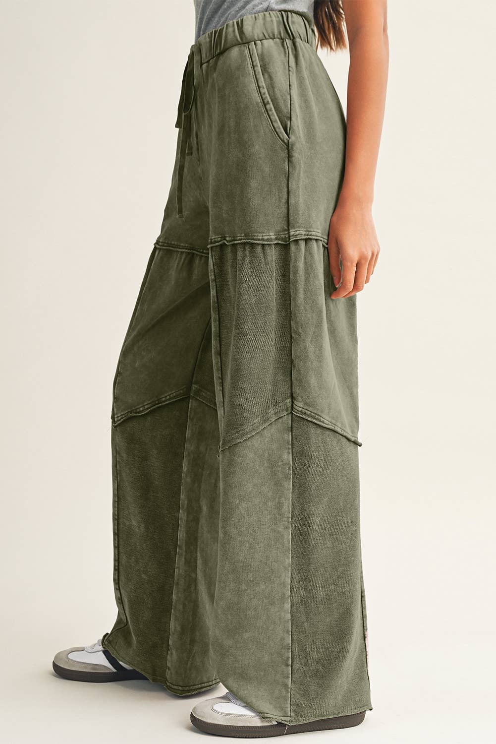 Little Daisy Closet - Wholesale Pants - Women's -  LDC Mineral Wash Tiered Wide Leg Patchwork Drawstring Pants10