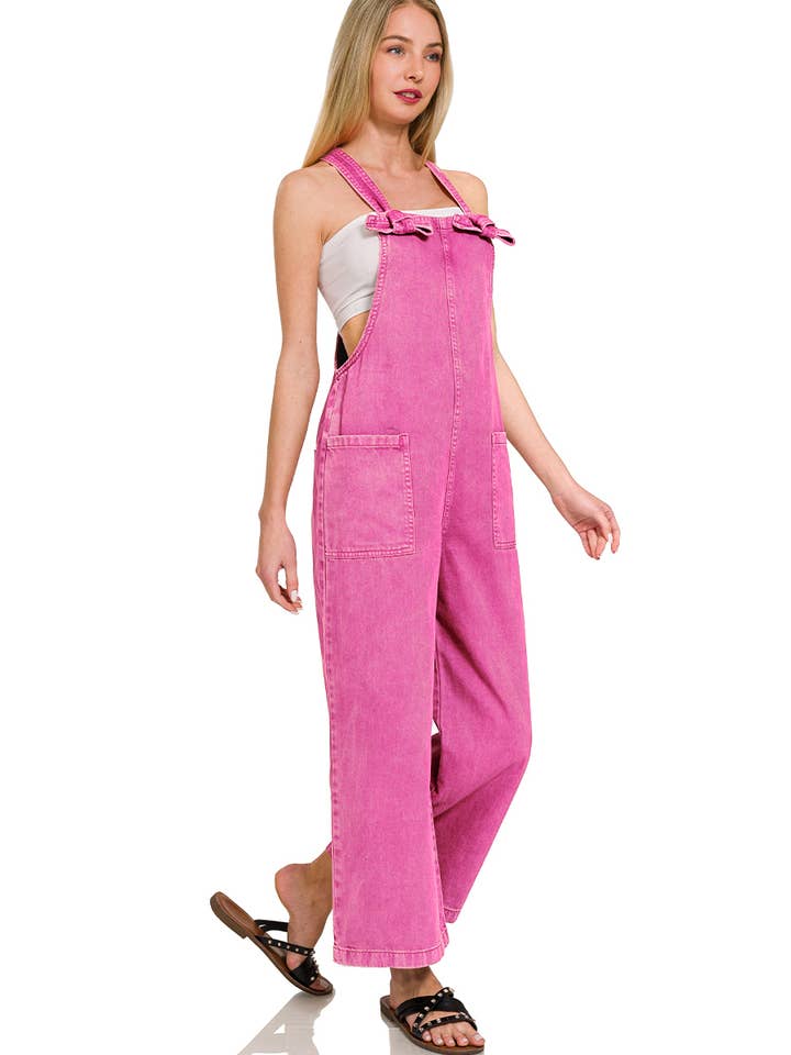 42POPS - Wholesale Jumpsuit - Women's - ..1013 Washed Knot Strap Pockets Jumpsuit SI-2634814