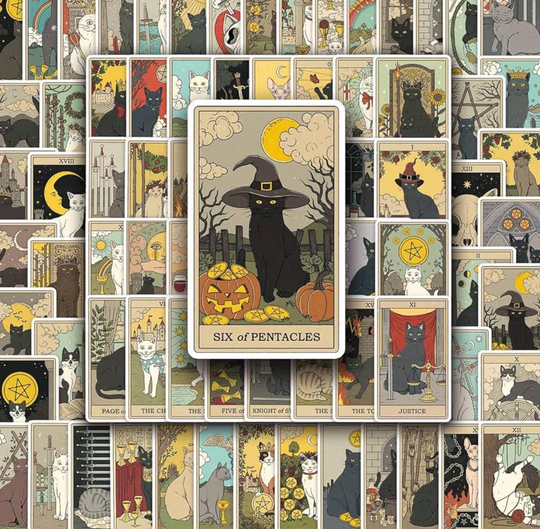 Moon River Designs - Vente Cartes de tarot - Autocollants Tarot Chats - Jeu Petit Format2