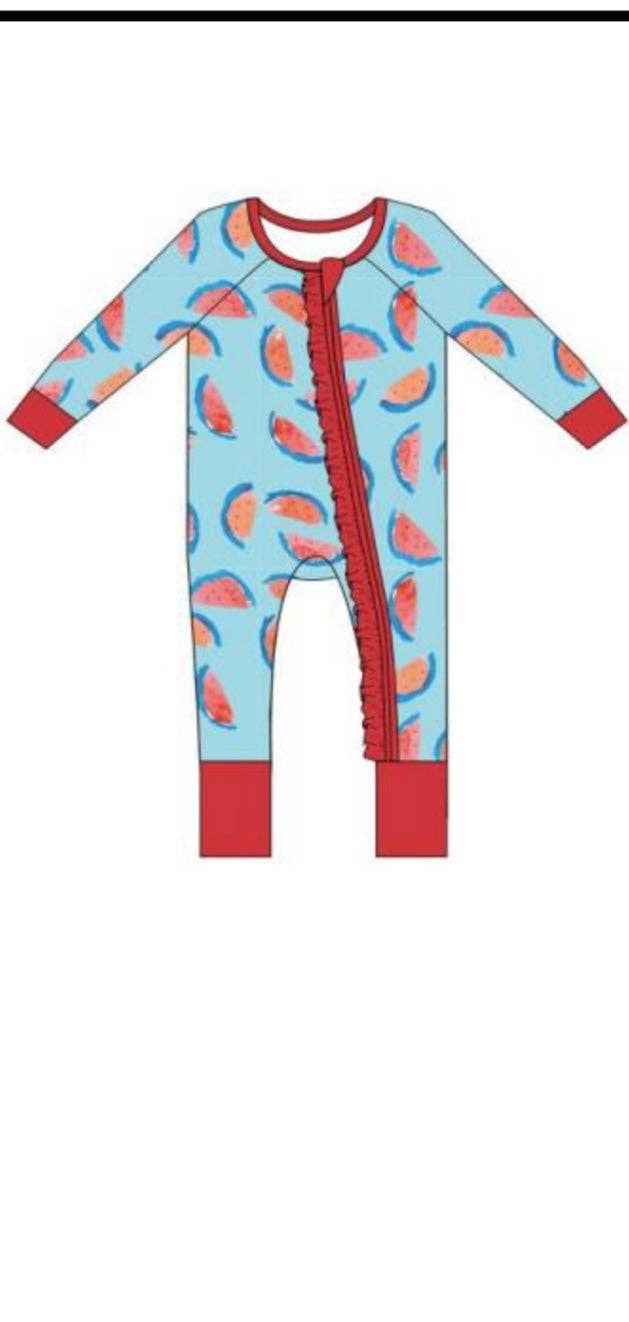 Sweet Bay Clothing – wholesale Jumpsuit – Baby – Watermelon Ruffle Zipper Onesie2
