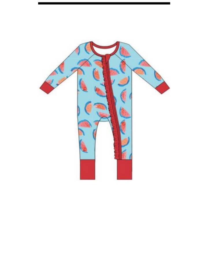 Sweet Bay Clothing – wholesale Jumpsuit – Baby – Watermelon Ruffle Zipper Onesie2