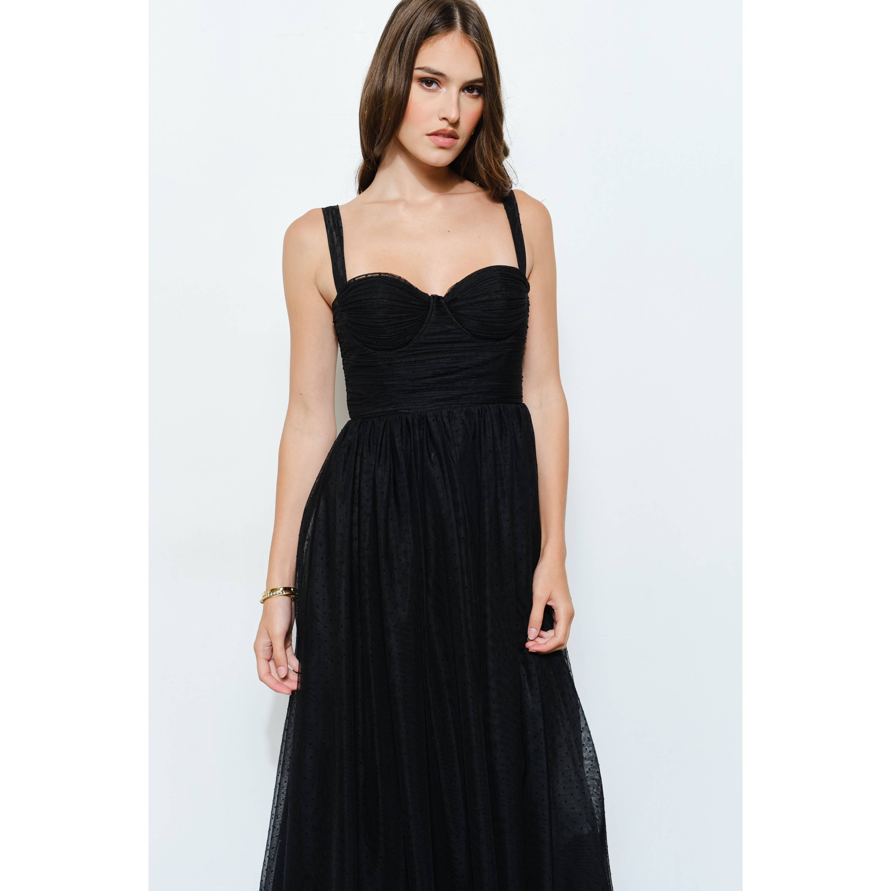 INA - Wholesale Dress - Women's - Polka Dot Tulle Bustier Midi Dress5