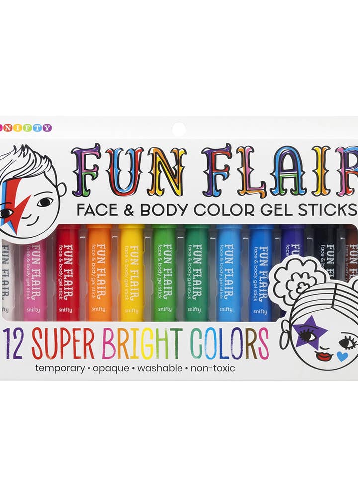 Ensemble de 12 bâtons de gel coloré pour visage et corps FUN FLAIR pour la vente par SNIFTY