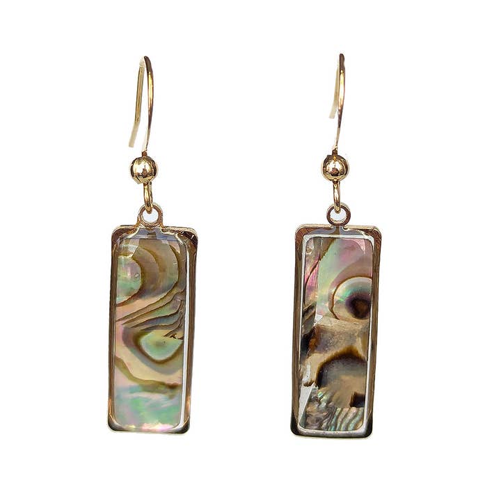 Gold Rectangle Abalone Resin Shell Stainless Steel Earrings for wholesale by Stylish Jewelry Supply