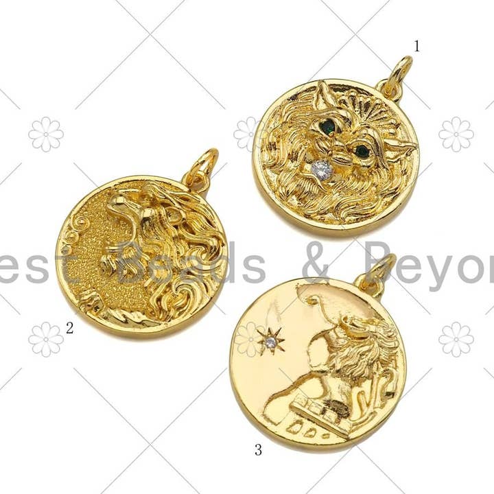 Gold Filled Embossed Lion Head Coin Pendant,18x20mm,Sku#Z1366 for wholesale by BestBeads&Beyond