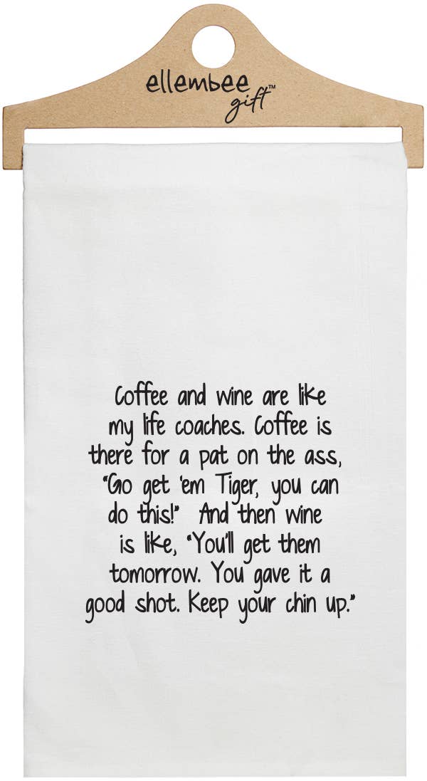 ellembee gift – wholesale Tea towel – White Coffee and Wine are My Life Coaches Funny Towels0