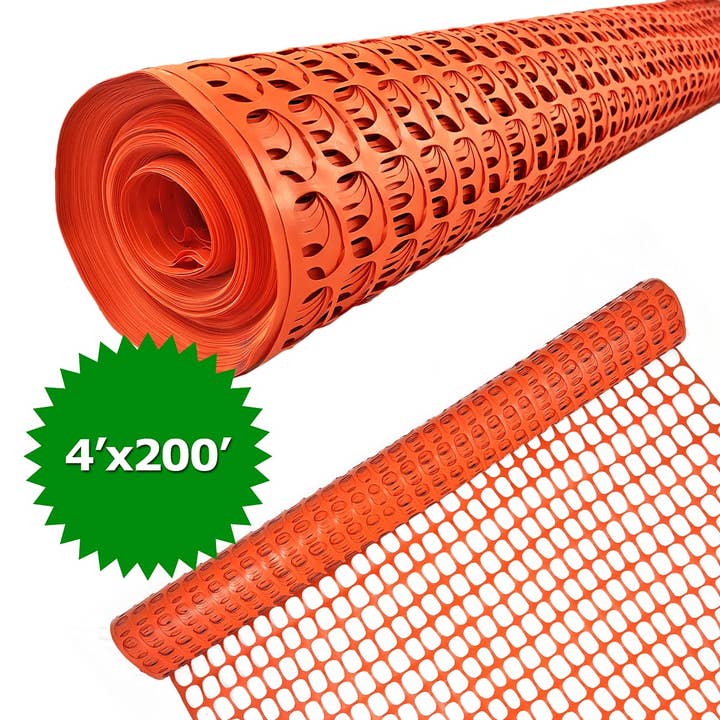 Ashman Online - Wholesale Outdoor Ornament/Decor - Ashman Plastic Mesh Fence, Construction Barrier Netting, Orange, 4'x200' Feet, 1 Roll, Garden Fencing, Fences Wrap, Above Ground, for Snow, Poultry, Chicken, Deer, Patio, Garden Netting, Orange 200FT8
