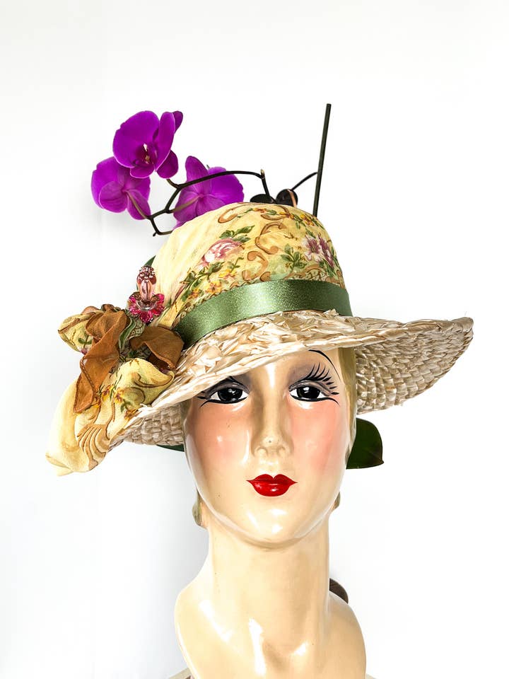 Hat, Fashion Accessory-Southern Belle-Straw-Vintage-OOAK-USA for wholesale by A Silk Purse