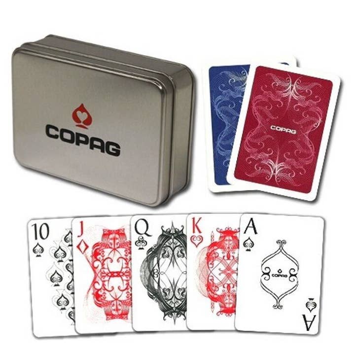 Cardshouse - Venta al por mayor Baraja de cartas - Dos barajas Copag Centennial en caja de hojalata
