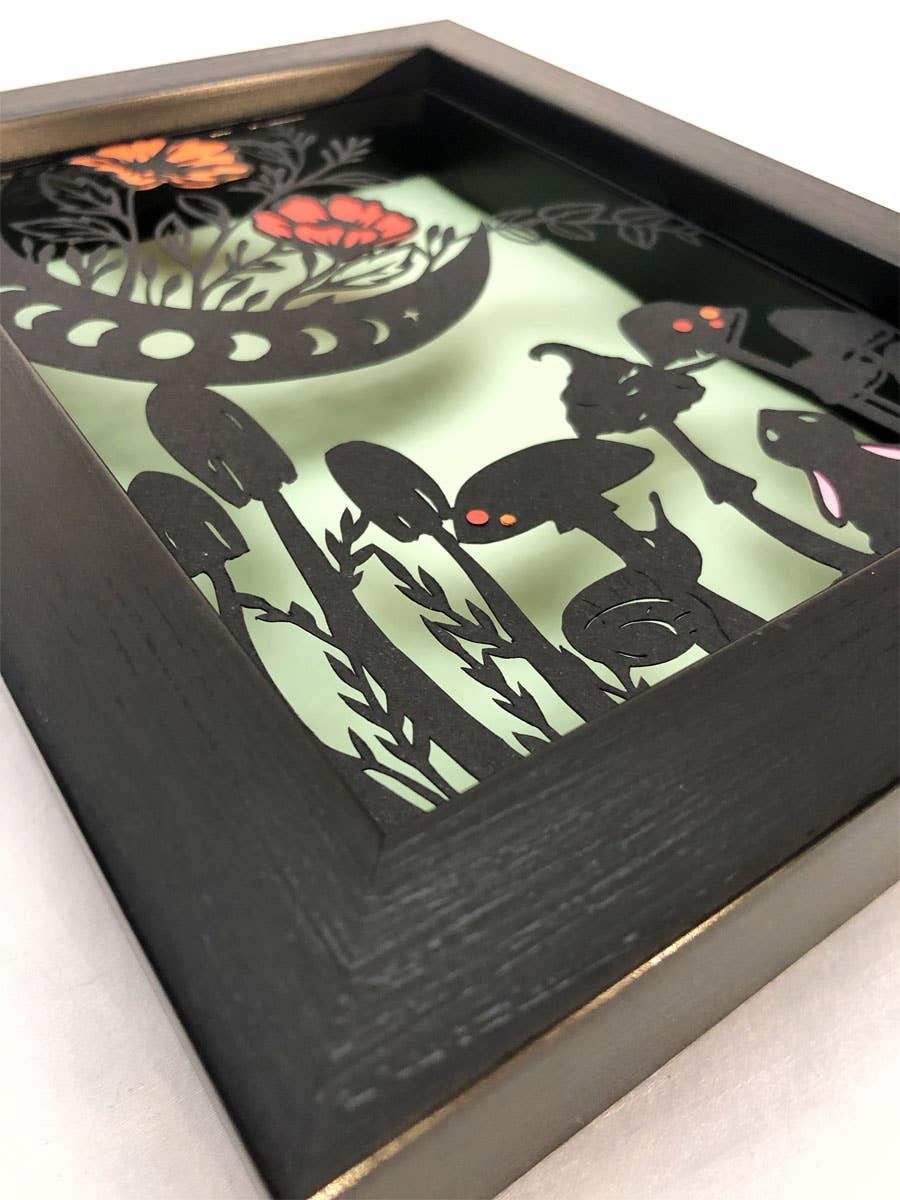 Squirrel Tacos Papercuts - Wholesale Art Print - Framed Hand Cut Paper Art - Crescent Moons and Cotton Tails3