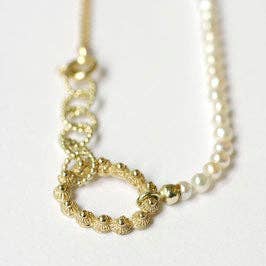 Zeeland button necklace oval gold white pearls for wholesale by Hester Zagt Sieraden