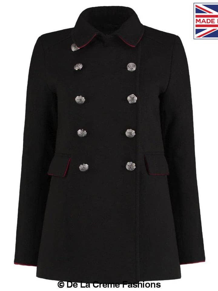 De La Creme - Women's Military Style Pea Coat for wholesale by De La Creme Fashions