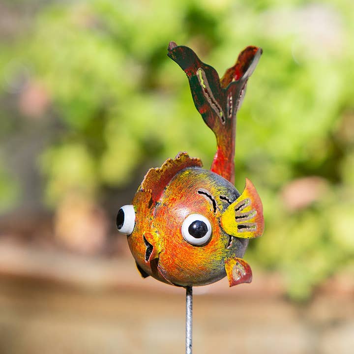 Garden Age Supply - Wholesale Garden/Lawn Stake - Metal Ball Creature Garden Stake / Pot Stake - Funny Fish2