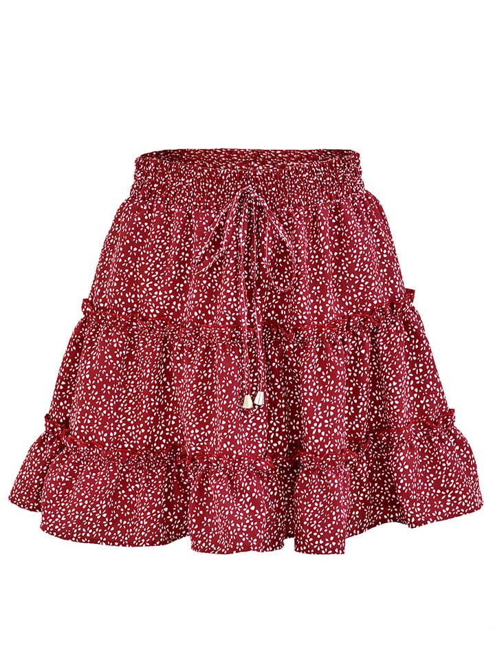 Lily Clothing - Wholesale Skirt - Women's - WOMEN HIGH WAISTED RUFFLED FLORAL A LINE SKIRT