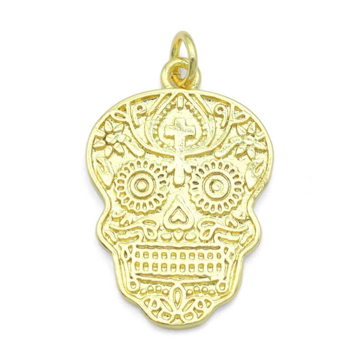 Colgante dorado con forma de cabeza de calavera, modelo Sku #LK1103 para venta al por mayor de BestBeads&Beyond