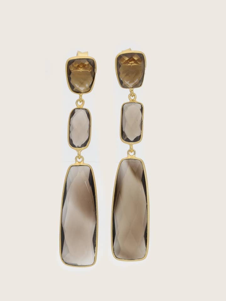 Tota 18K Recycled Fine Gold Plated Smoky Topaz Earrings - 925 Silver Posts for wholesale by SHANSHAN