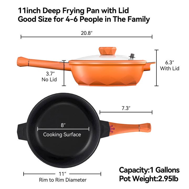 Tangerine Tiborang 11" Nonstick Frying Pan 8-in-1 Wok Pan(Tangerine) for wholesale on Faire1