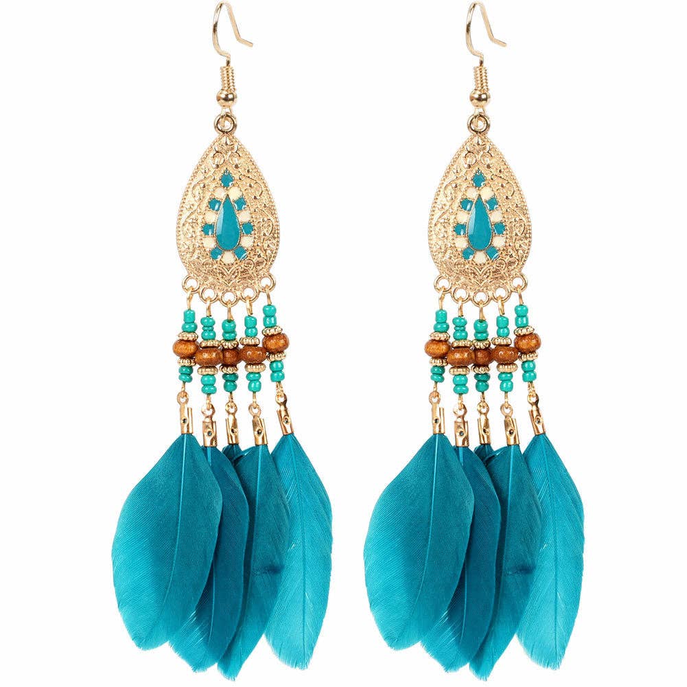 Mio Queena – wholesale Tofsörhängen – Bohemian Drop-formade fjäder tofs örhängen2