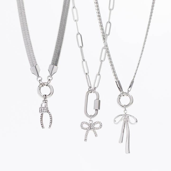 WJW - Wholesale Pendant/Charm Necklace - 18K Gold PVD Herringbone Charm Holder Necklace9