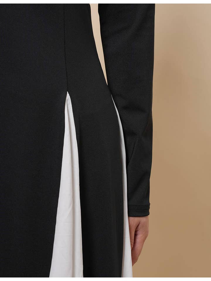 Black Ladies Elegant Color Block Godet Hem Maxi Dress SKD4886 for wholesale on Faire