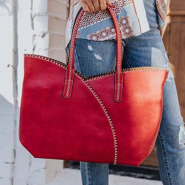 MiMi Wholesale - Wholesale Tote Bag - Women's - COL001-2 2-in-1 Stitch Trim Detail Shoulder/Tote Set Bag8