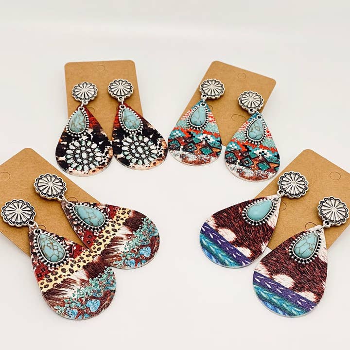 Pendientes con colgante Western de cuero turquesa en forma de gota - WJ para venta al por mayor de Mio Queena