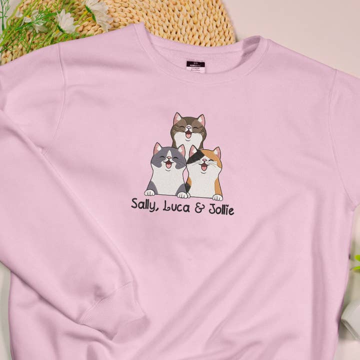 Custom Cat Emote Embroidered Crewneck Pet Memorial for wholesale by Stitchchemy