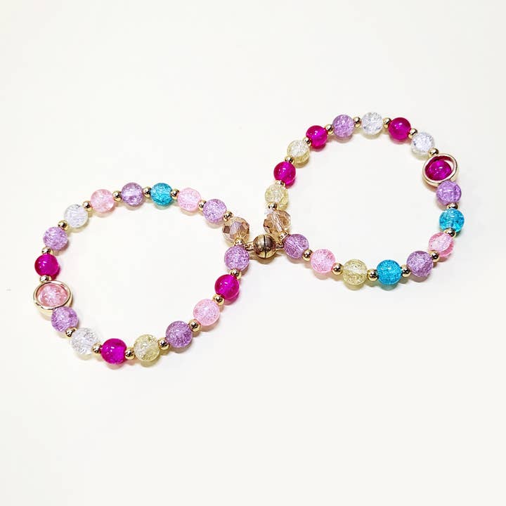 Assorted Color 2 pcs Magnetic Attachable Beaded Bracelet Set for wholesale on Faire