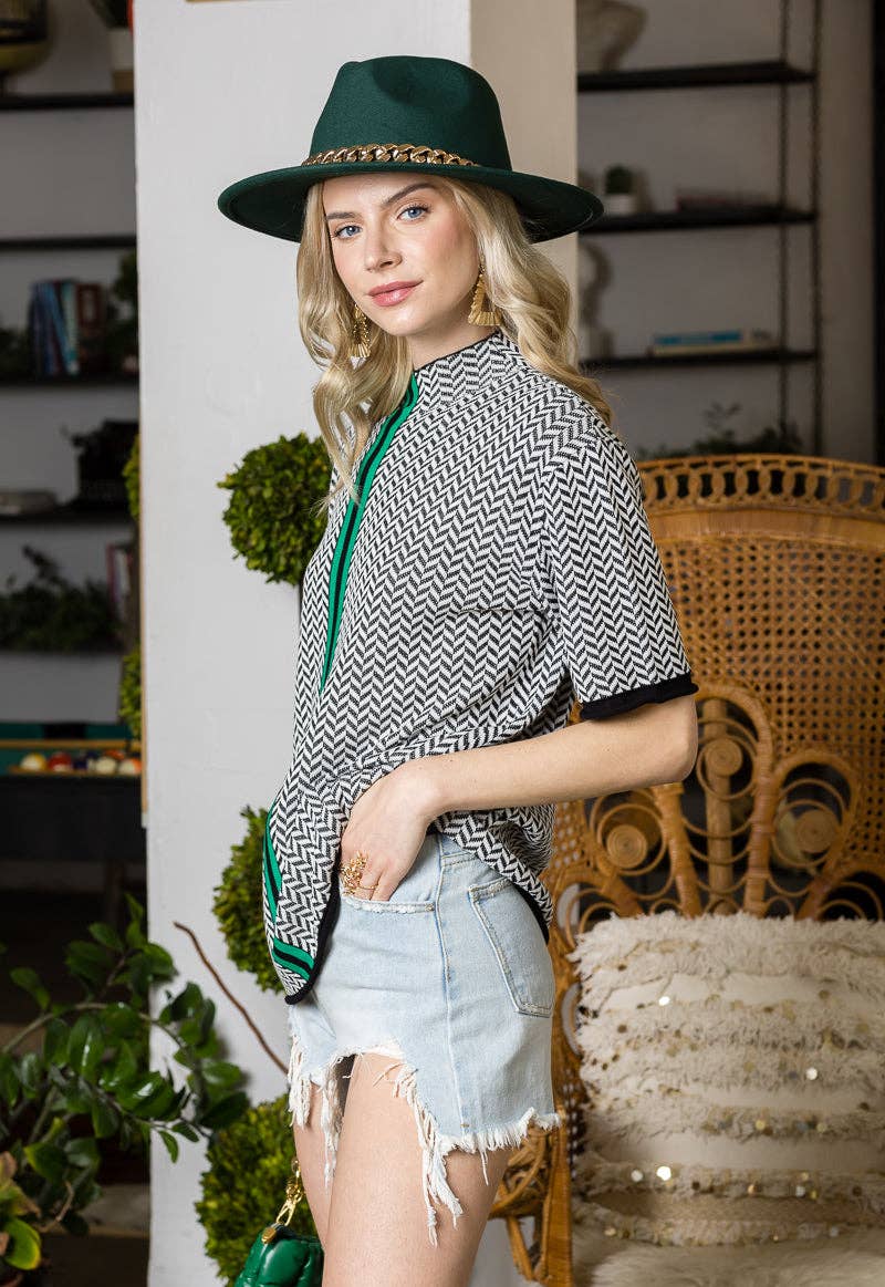 Cezele - Vente Chemisier – femme - Top imprimé à manches courtes avec rayures contrastantes23