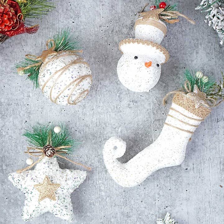 Glitter Jute Sneeuw Elf Thema Kerstversieringen | Set van 4 voor wholesale door Zwende